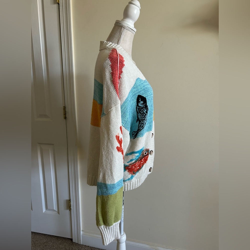 Anthropologie Pilcro Icon Graphic Cardigan Sweater multicolor print size S - Picture 5 of 12